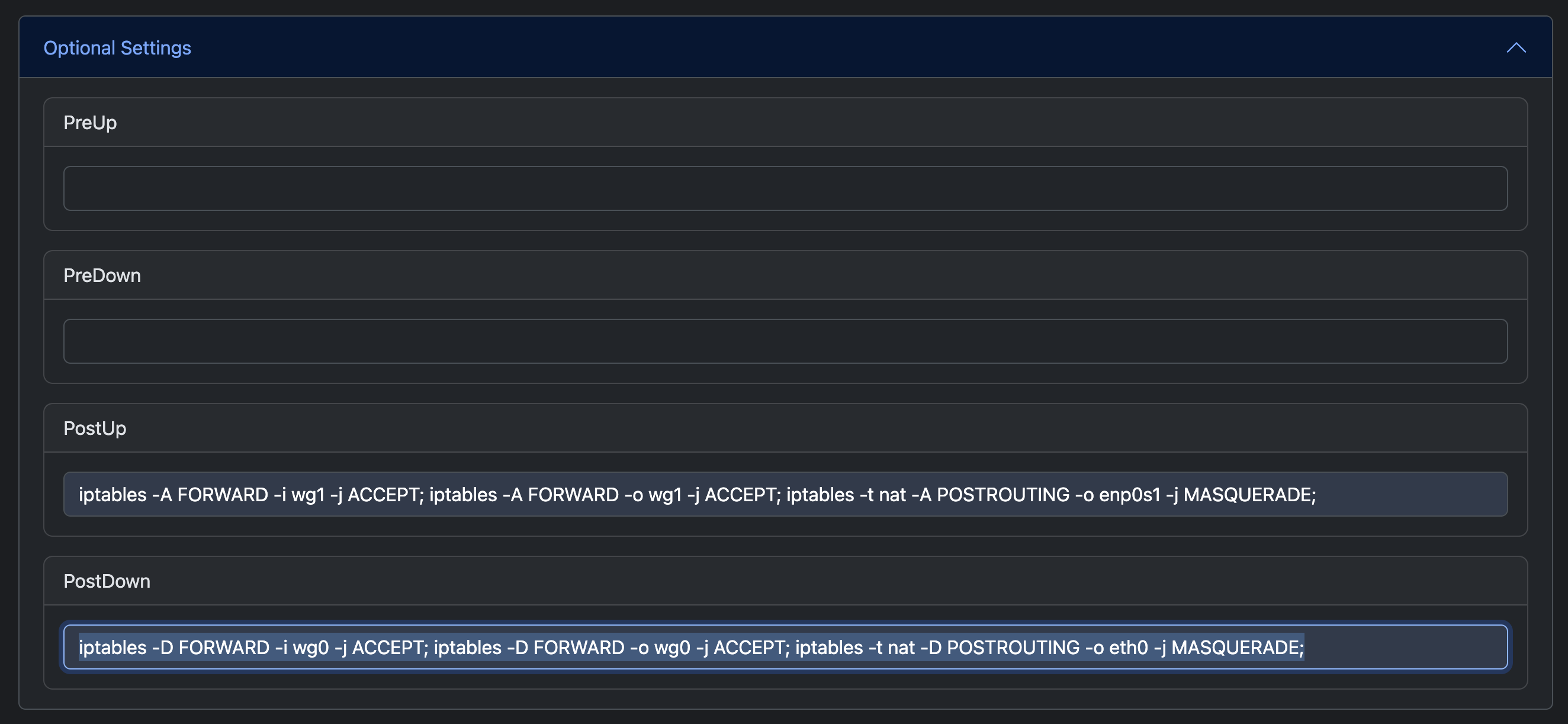 WGDashboard configuration iptables example